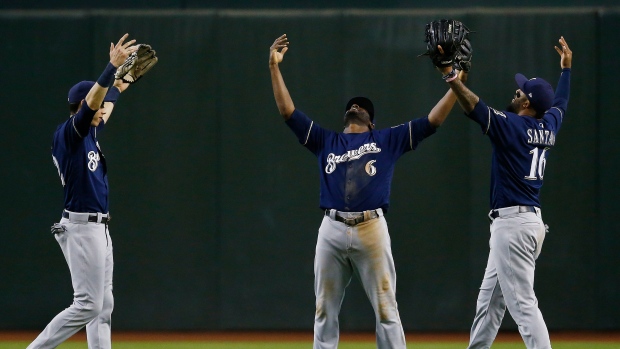 Milwaukee Brewers celebrate, The Canadian Press Milwaukee Brewers celebrate