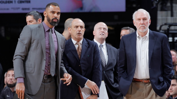 Ime Udoka, Ettore Messina and Gregg Popovich 