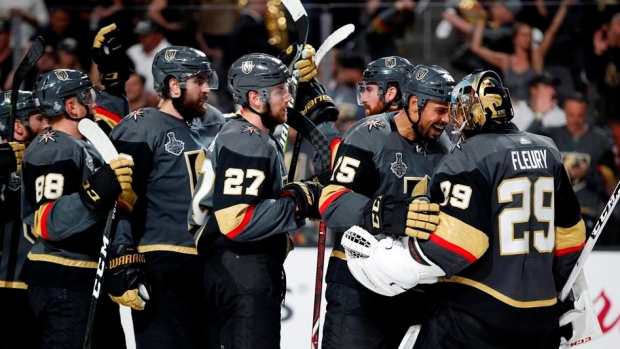Vegas Golden Knights celebrate, The Canadian Press Vegas Golden Knights celebrate