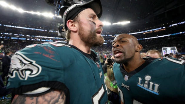 Chris Long and Corey Graham celebrate