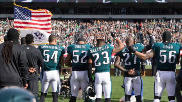 Eagles stand during anthem
