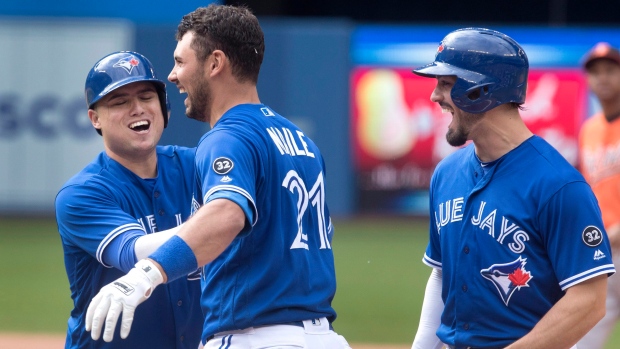 Luke Maile Randal Grichuk Aledmys Diaz, The Canadian Press Luke Maile Randal Grichuk Aledmys Diaz