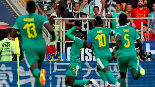 Senegal celebrates goal