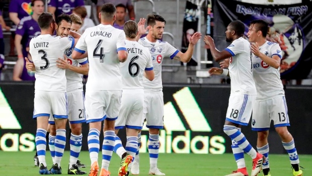 Montreal Impact celebrate goal, The Canadian Press Montreal Impact celebrate goal