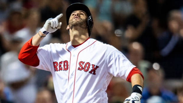 J.D Martinez celebrates, Billie Weiss/Boston Red Sox/Getty Images J.D Martinez celebrates