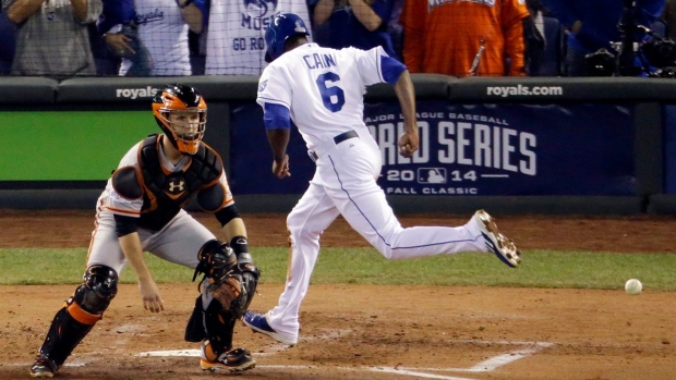 Lorenzo Cain scores, The Canadian Press Lorenzo Cain scores
