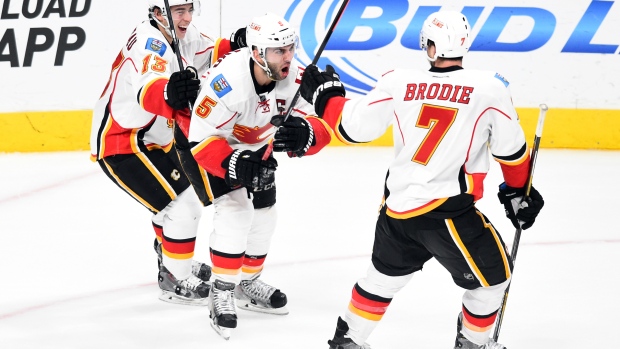 Giordano and Brodie celebrate