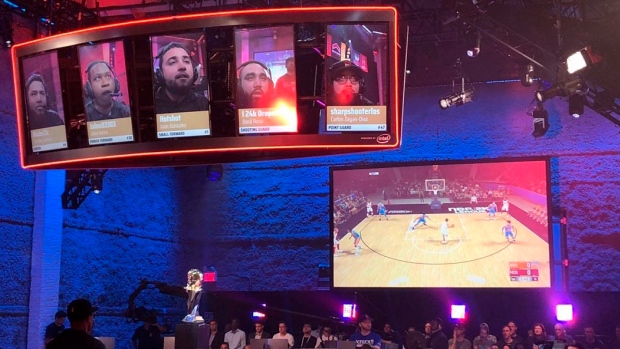 Players competing in the NBA 2K League, The Canadian Press Players competing in the NBA 2K League