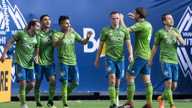 Seattle Sounders celebrate, The Canadian Press Seattle Sounders celebrate