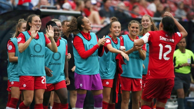 Canada's women's national soccer team celebrates