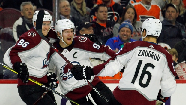 Gabriel Landeskog, Mikko Rantanen and Nikita Zadorov