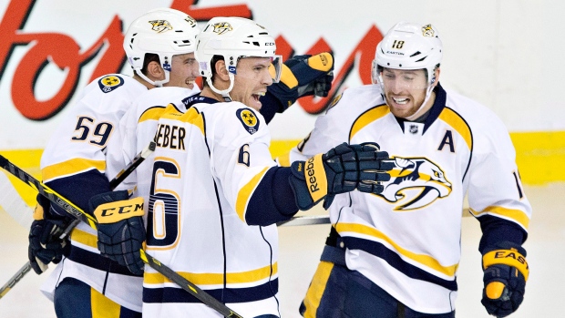 Predators celebrate, The Canadian Press Predators celebrate