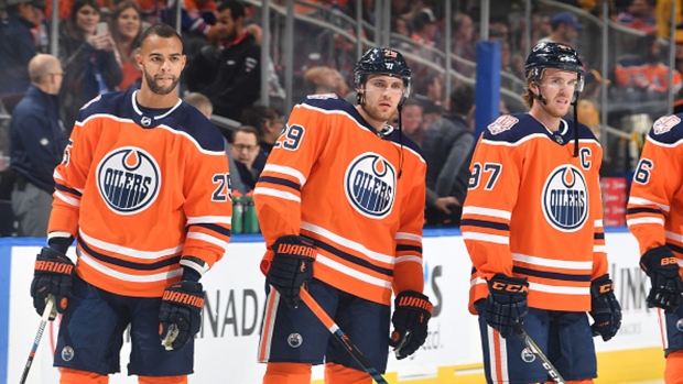 Darnell Nurse, Leon Draisaitl and Connor McDavid