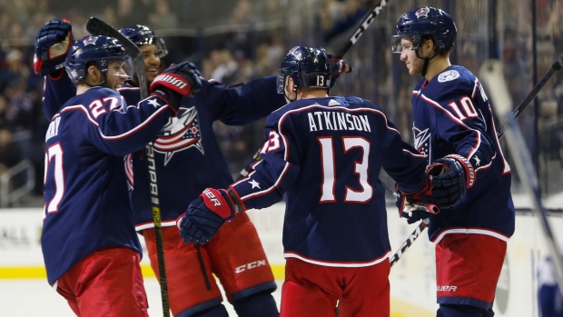 Columbus Blue Jackets celebrate, The Canadian Press Columbus Blue Jackets celebrate