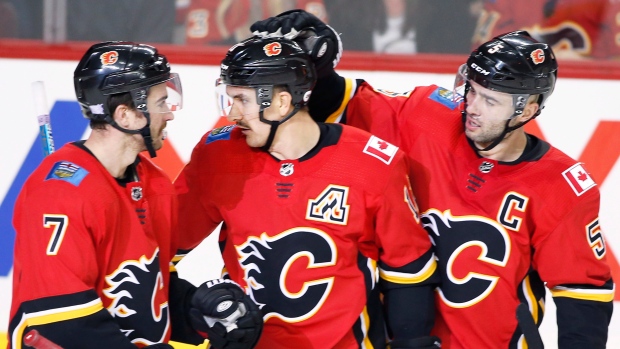 Calgary Flames celebrate, The Canadian Press Calgary Flames celebrate