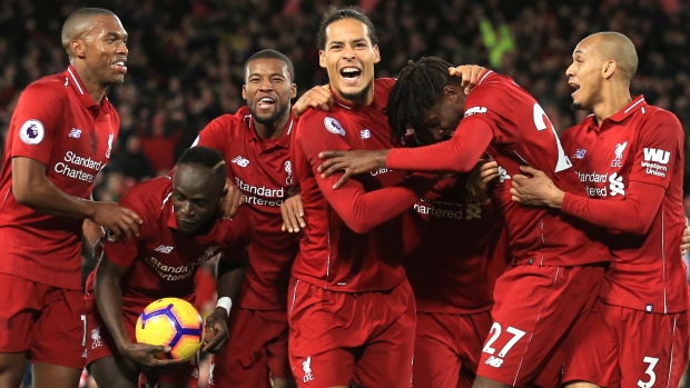 Divock Origi, Liverpool celebrate, The Canadian Press Divock Origi, Liverpool celebrate