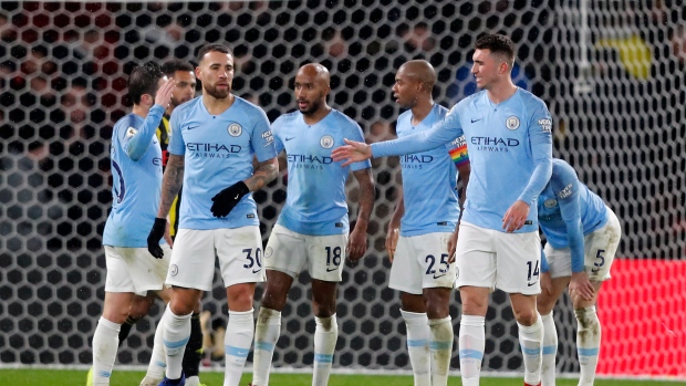 Manchester City celebrates, The Canadian Press Manchester City celebrates