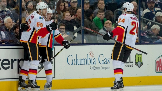 Calgary Flames celebrate, The Canadian Press Calgary Flames celebrate
