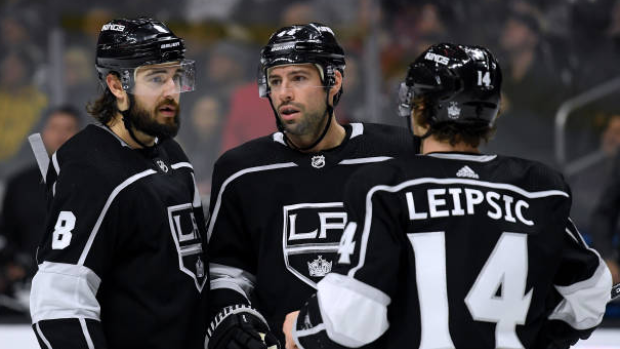 Drew Doughty, Nate Thompson and Brendan Leipsic