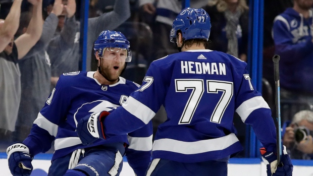 Victor Hedman and Steven Stamkos of the Tampa Bay Lightning