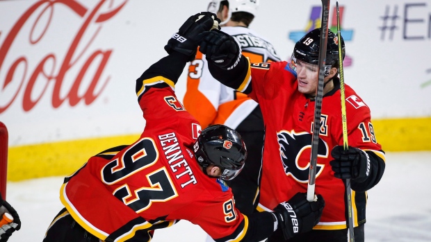 Calgary Flames celebrate, The Canadian Press Calgary Flames celebrate