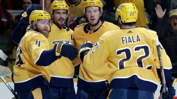 Nashville Predators celebrate , The Canadian Press Nashville Predators celebrate