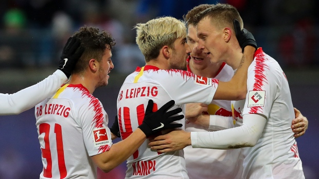 Red Bull Leipzig players celebrate, The Canadian Press Red Bull Leipzig players celebrate