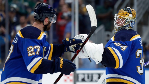 Jake Allen, right, Alex Pietrangelo