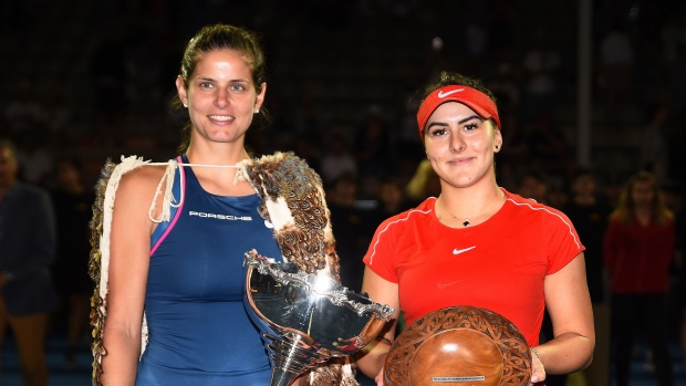 Julia Goerges, left, and runner-up Bianca Andreescu 