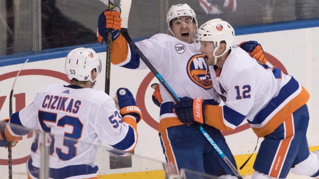 Josh Bailey, Islanders celebrate, The Canadian Press Josh Bailey, Islanders celebrate