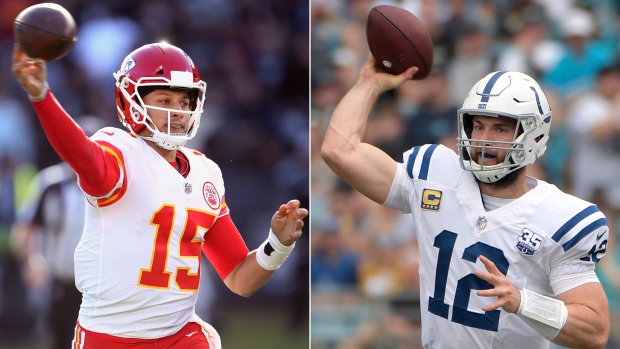 Patrick Mahomes II and Andrew Luck 