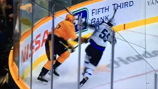 Ryan Johansen high sticks Mark Scheifele