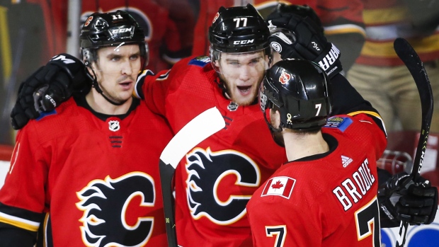 Calgary Flames celebrate, The Canadian Press Calgary Flames celebrate