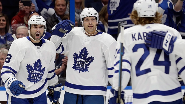 Leafs celebrate, Getty Images Leafs celebrate
