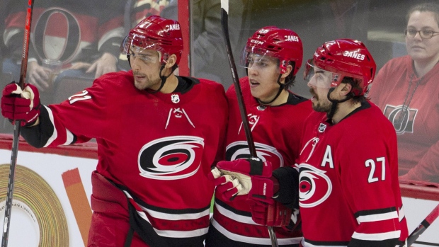 Teuvo Teravainen Justin Faulk Nino Neiderreiter, The Canadian Press Teuvo Teravainen Justin Faulk Nino Neiderreiter
