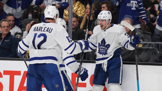 Toronto Maple Leafs center Auston Matthews celebrates 