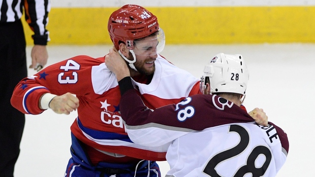 Tom Wilson punches Ian Cole during a game on Feb. 7., The Canadian Press Tom Wilson punches Ian Cole during a game on Feb. 7.