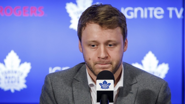 Leafs defenceman Morgan Rielly at Tuesday's news conference.