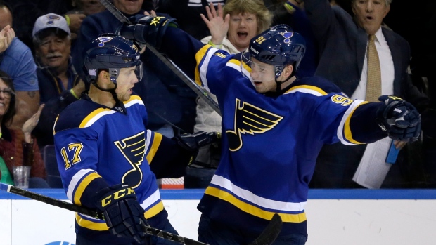 Schwartz, Tarasenko celebrate, The Canadian Press Schwartz, Tarasenko celebrate