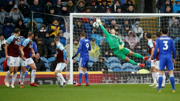 Leicester City's James Maddison scores his side's first goal versus Burnley 