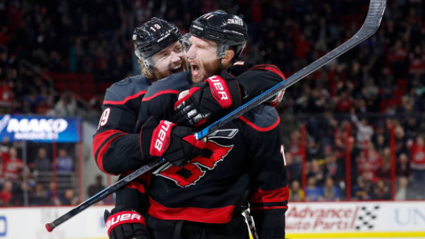 Staal and Hamilton celebrate, Getty Images Staal and Hamilton celebrate