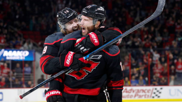 Staal and Hamilton celebrate