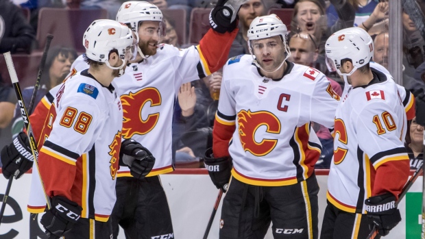 Mark Giordano and teammates celebrate 