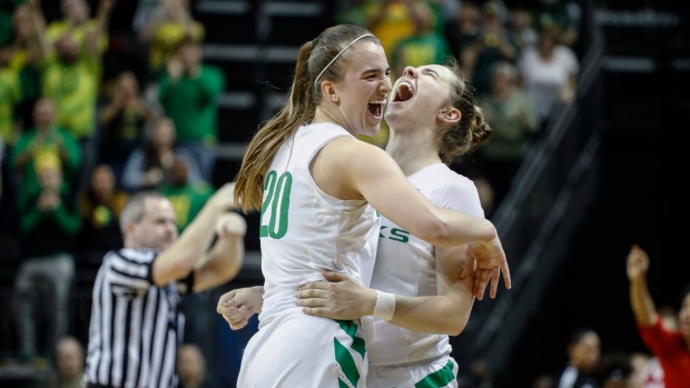 Oregon's Sabrina Ionescu and Morgan Yaeger, The Canadian Press Oregon's Sabrina Ionescu and Morgan Yaeger