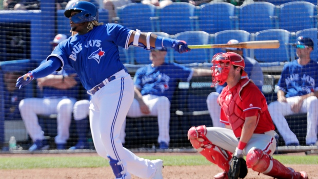 Vladimir Guerrero Jr. hits a double during a Spring Training game., The Canadian Press Vladimir Guerrero Jr. hits a double during a Spring Training game.