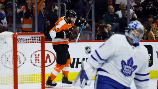 Sean Couturier celebrates goal