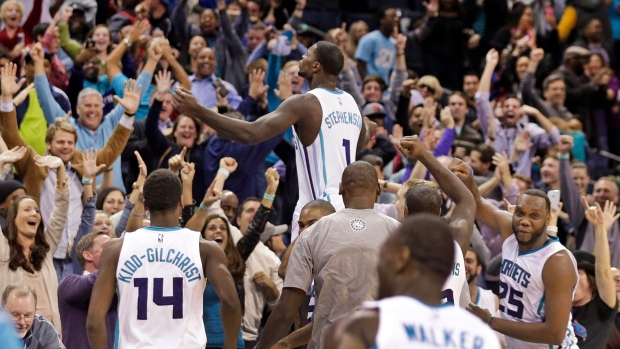 Stephenson, Hornets celebrate, The Canadian Press Stephenson, Hornets celebrate