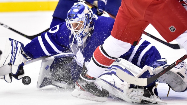 Garret Sparks makes a save against the Hurricanes Tuesday., The Canadian Press Garret Sparks makes a save against the Hurricanes Tuesday.