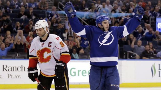 Mark Giordano and Cedric Paquette