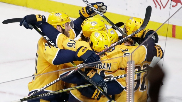 Nashville Predators celebrate, The Canadian Press Nashville Predators celebrate